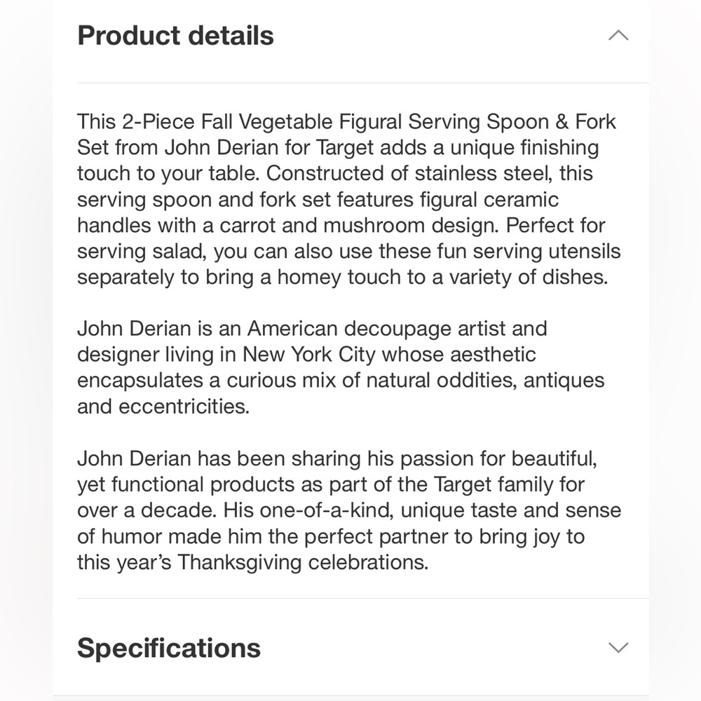 John Derian Vegetable Serving Spoon & Fork Set - Picture 3 of 7